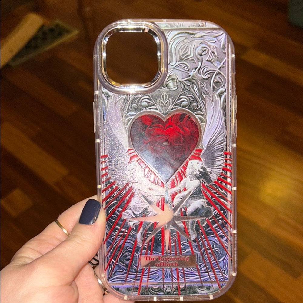 Heart Design Phone Case - Red and Silver
